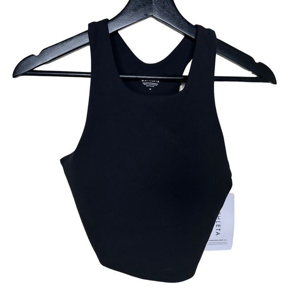 NWT Athleta Womens Raceback Crop Tank Top Black Athletic Lightweight Size M - Picture 1 of 5